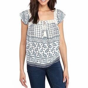 NWOT True Craft Crochet Trim Flutter Strap Tank - Tie Neck - 12W